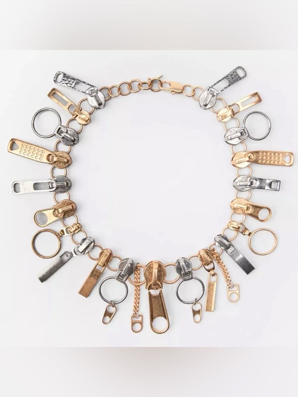 NWT Zara Two-Tone Gold & Silver Zipper Charm Necklace